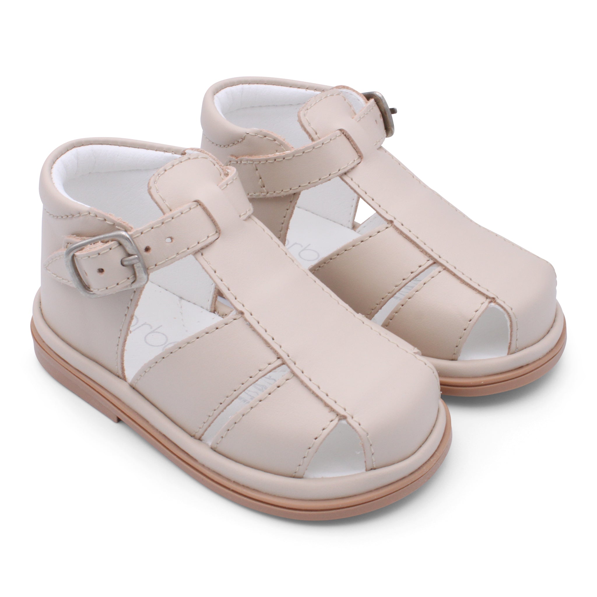 'Guy' Boys Nude Leather T-Bar Sandals