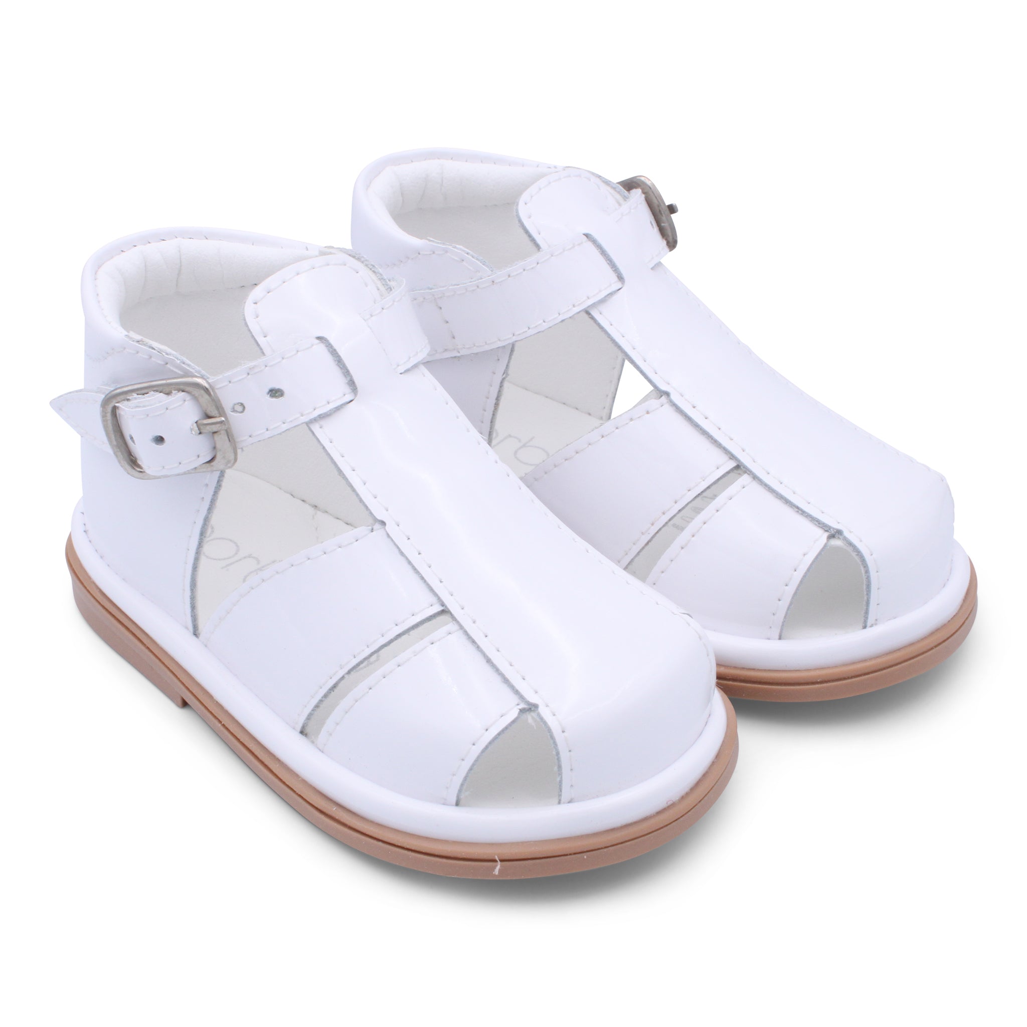 'Guy' Boys White Patent T-Bar Sandals