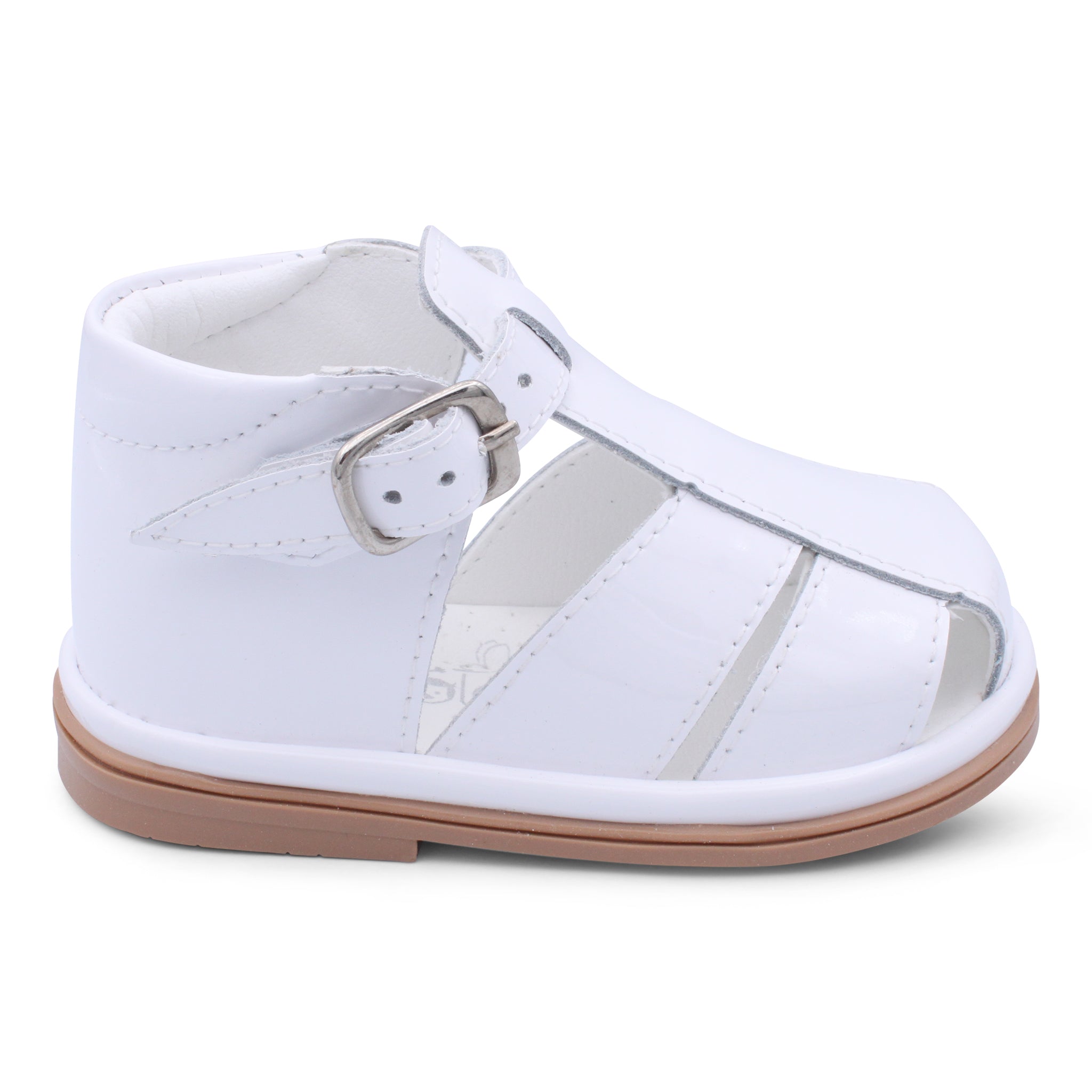 'Guy' Boys White Patent T-Bar Sandals