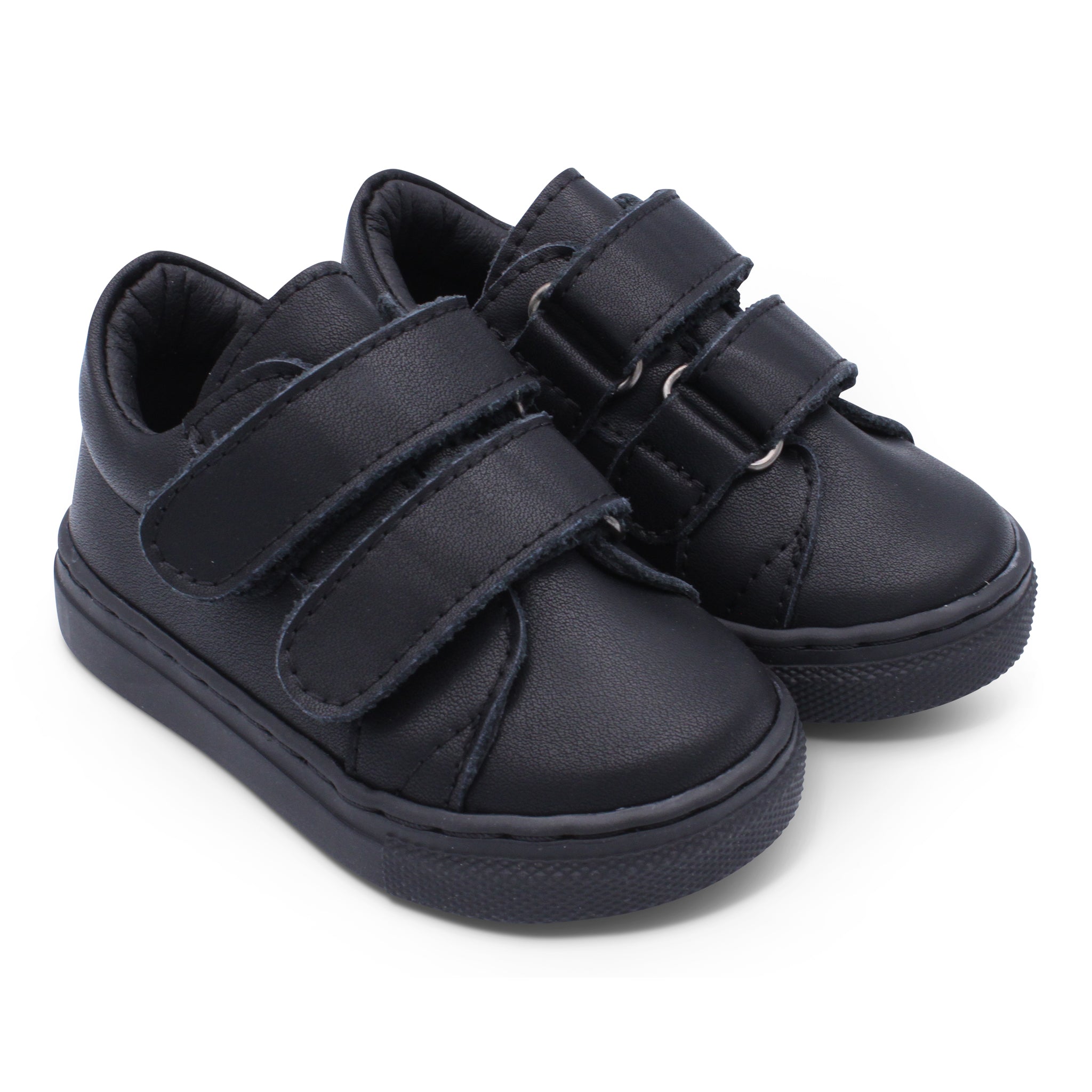 'Joao' Boys Black Leather Velcro School Shoes