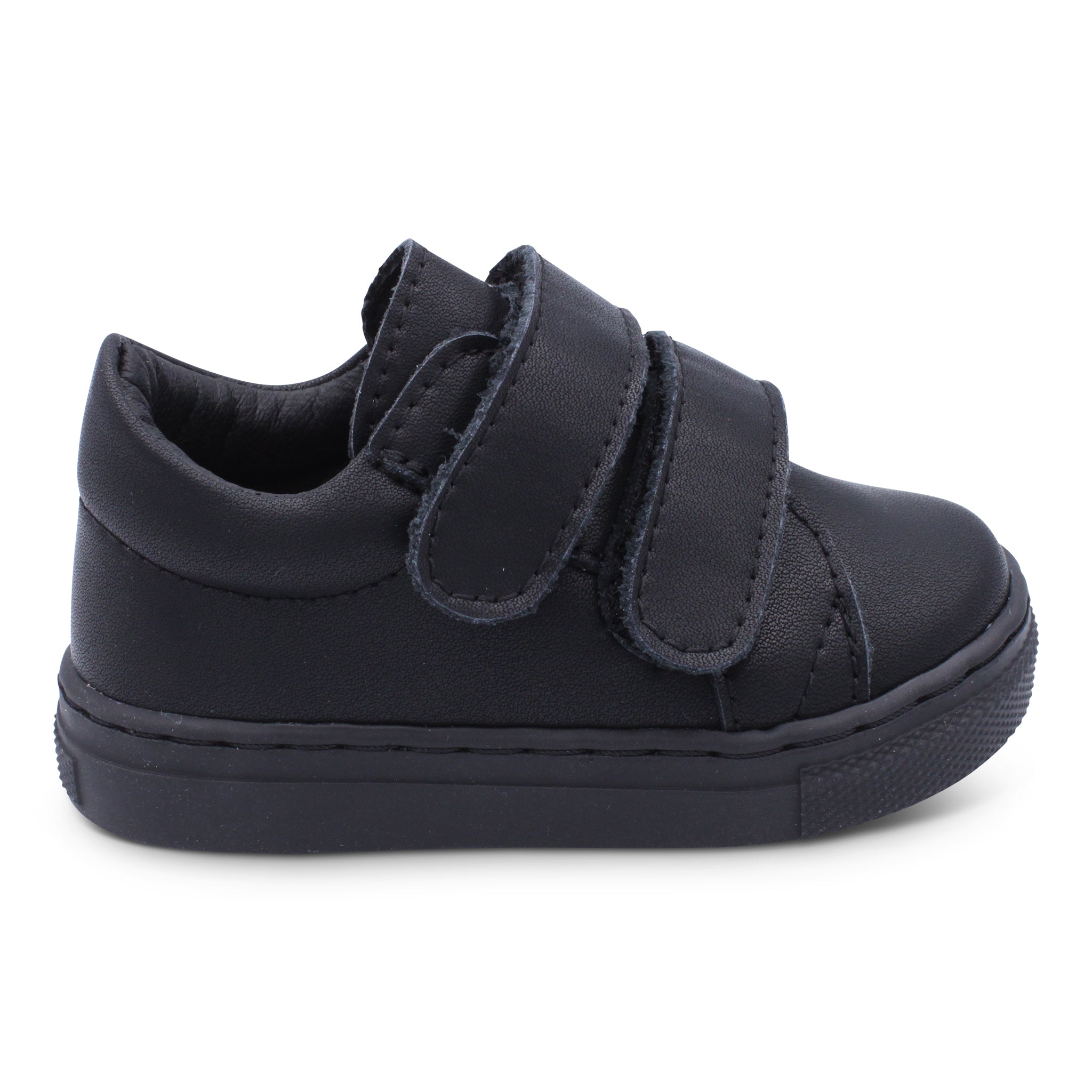 'Joao' Boys Black Leather Velcro School Shoes