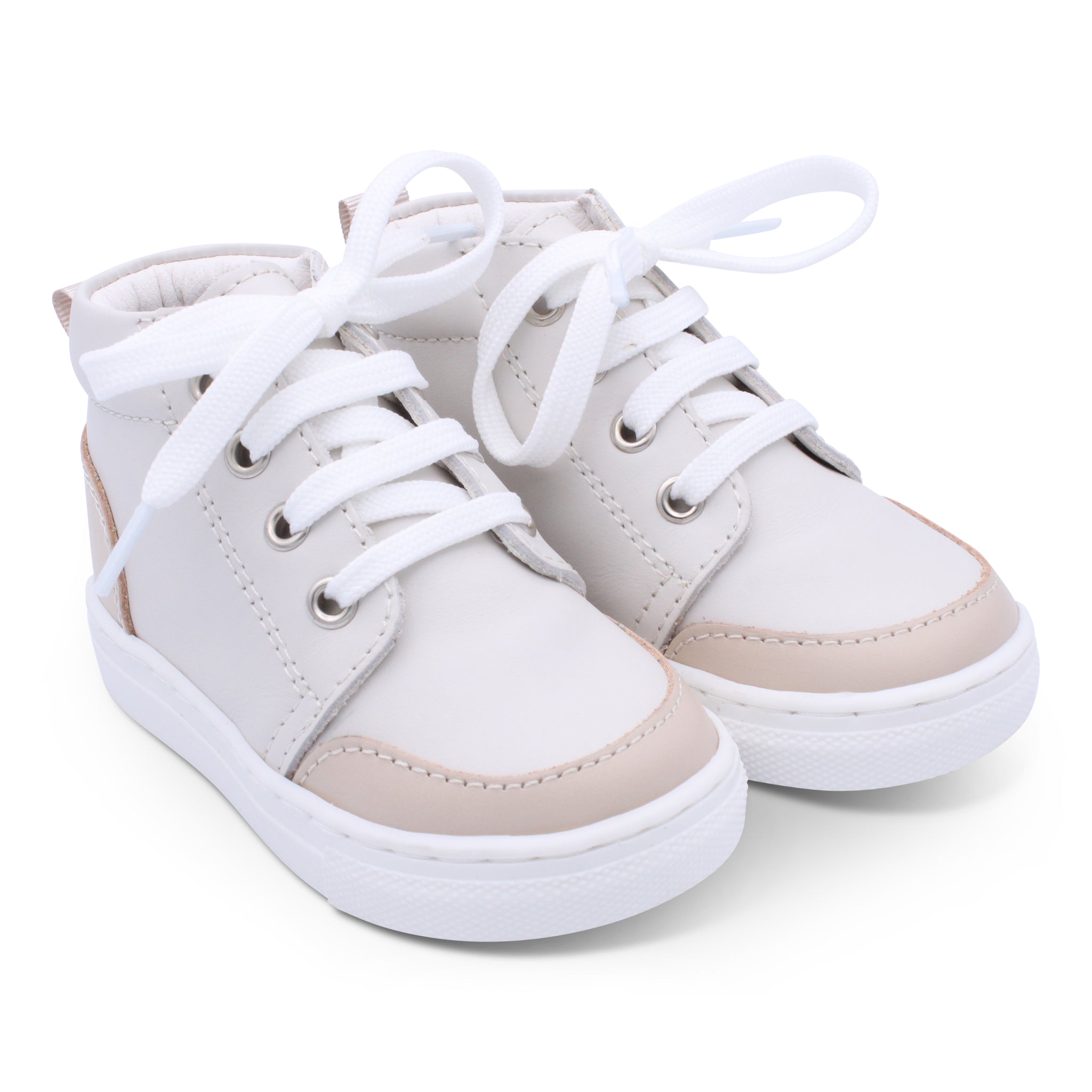 'Luca' Boys Beige Leather with Nude High-Tops