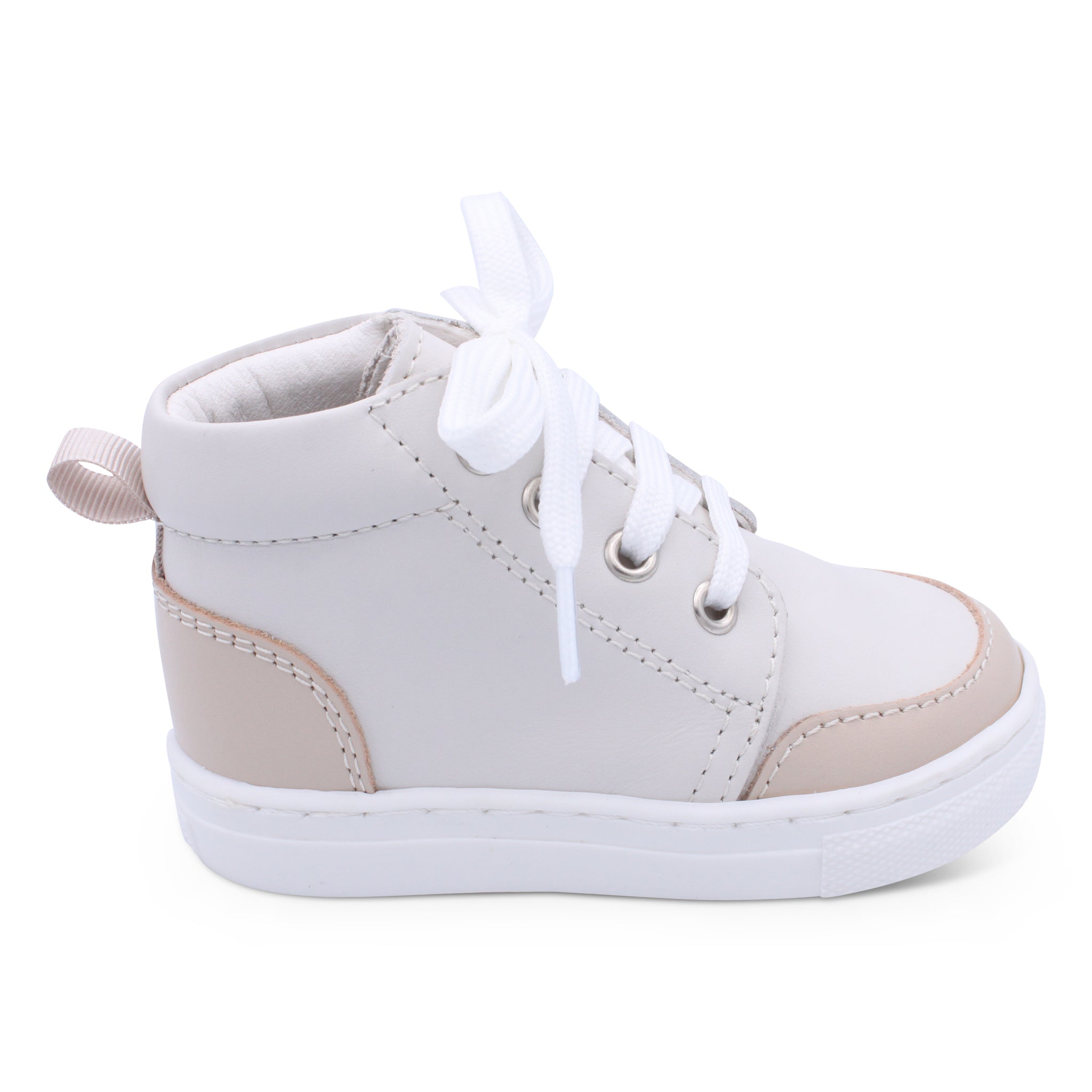 'Luca' Boys Beige Leather with Nude High-Tops