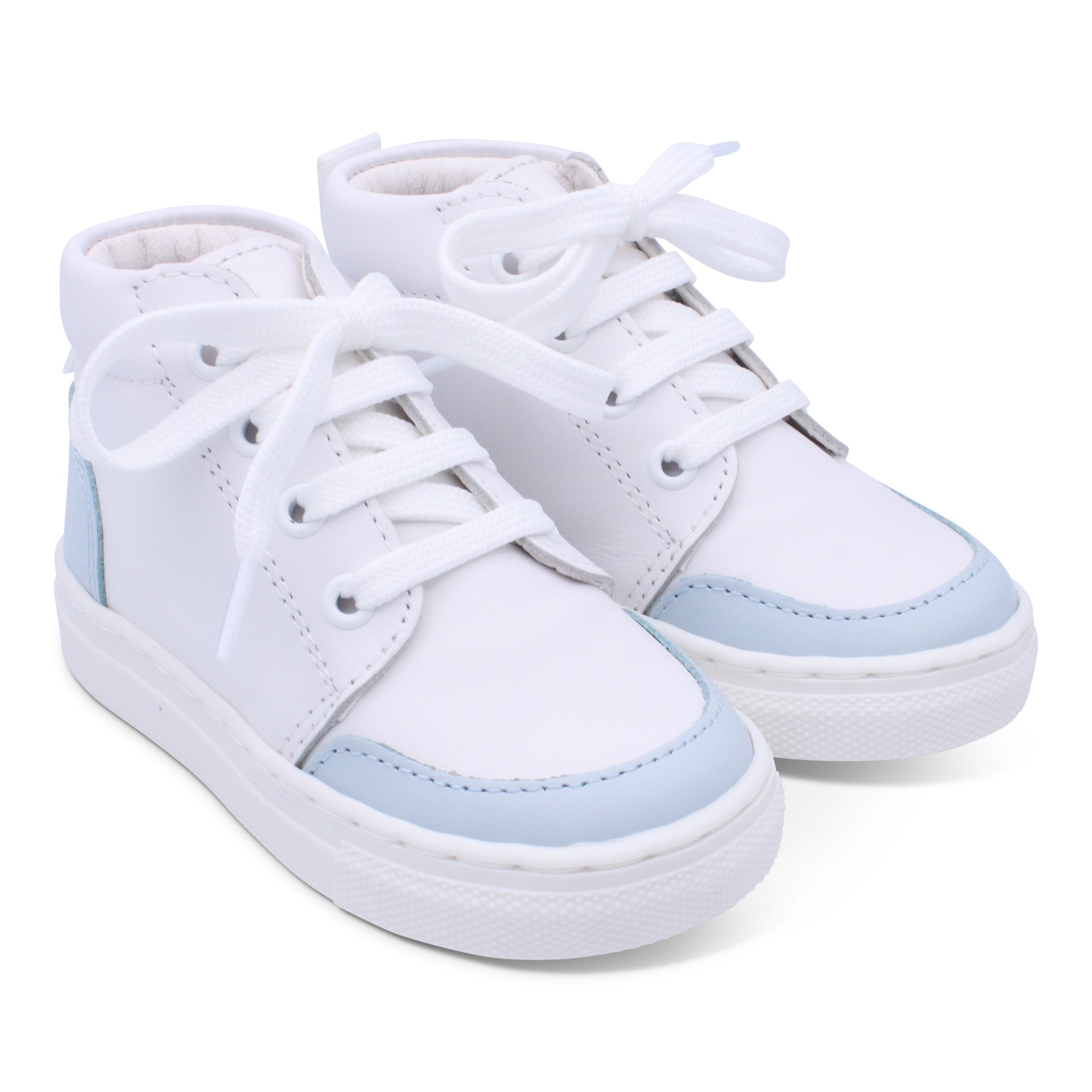 'Luca' Boys White Leather with Pale Blue High-Tops