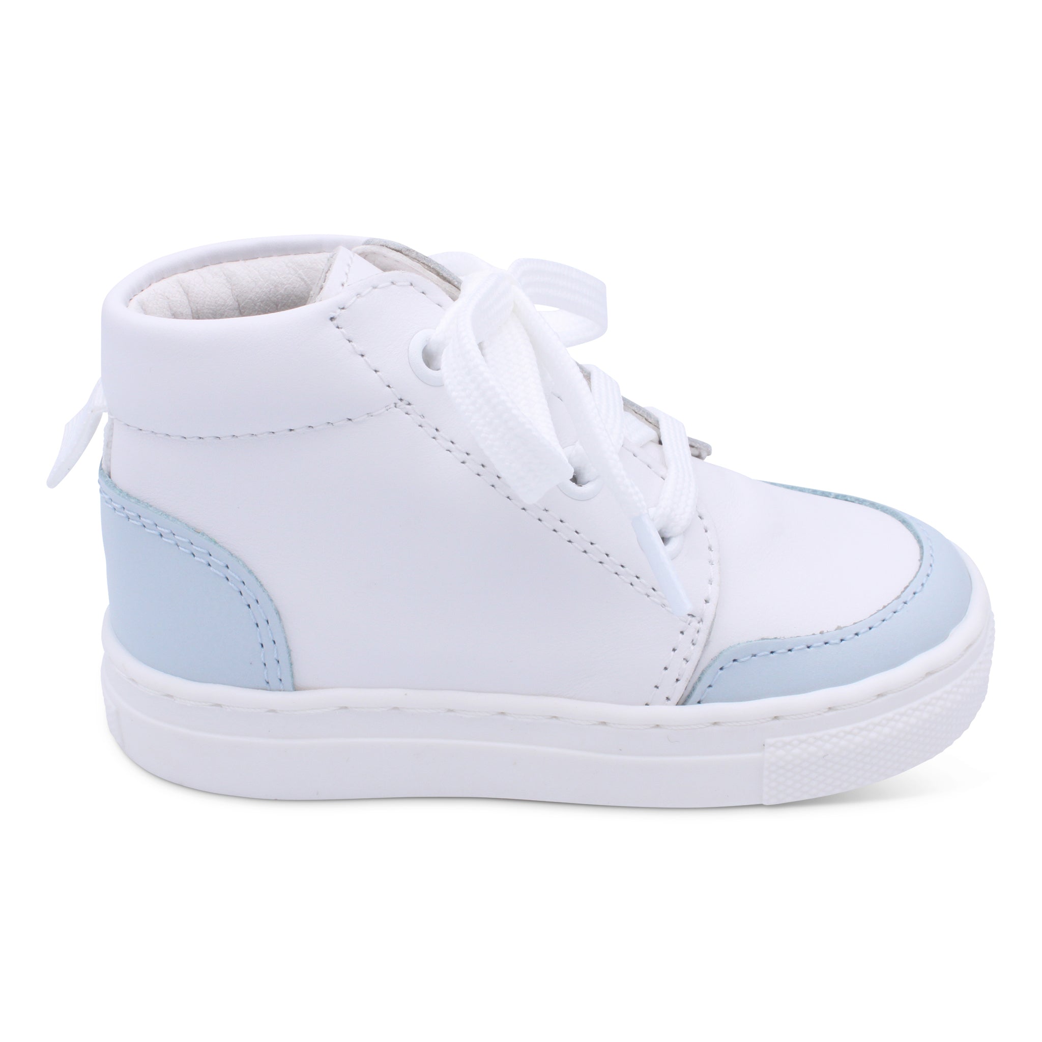 'Luca' Boys White Leather with Pale Blue High-Tops