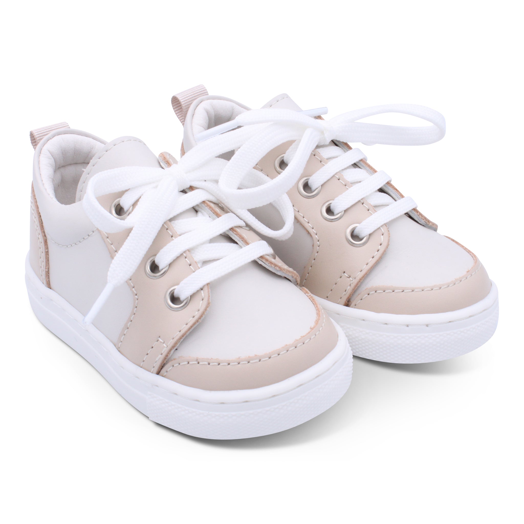 'Nico' Boys Beige Leather with Nude Trainers