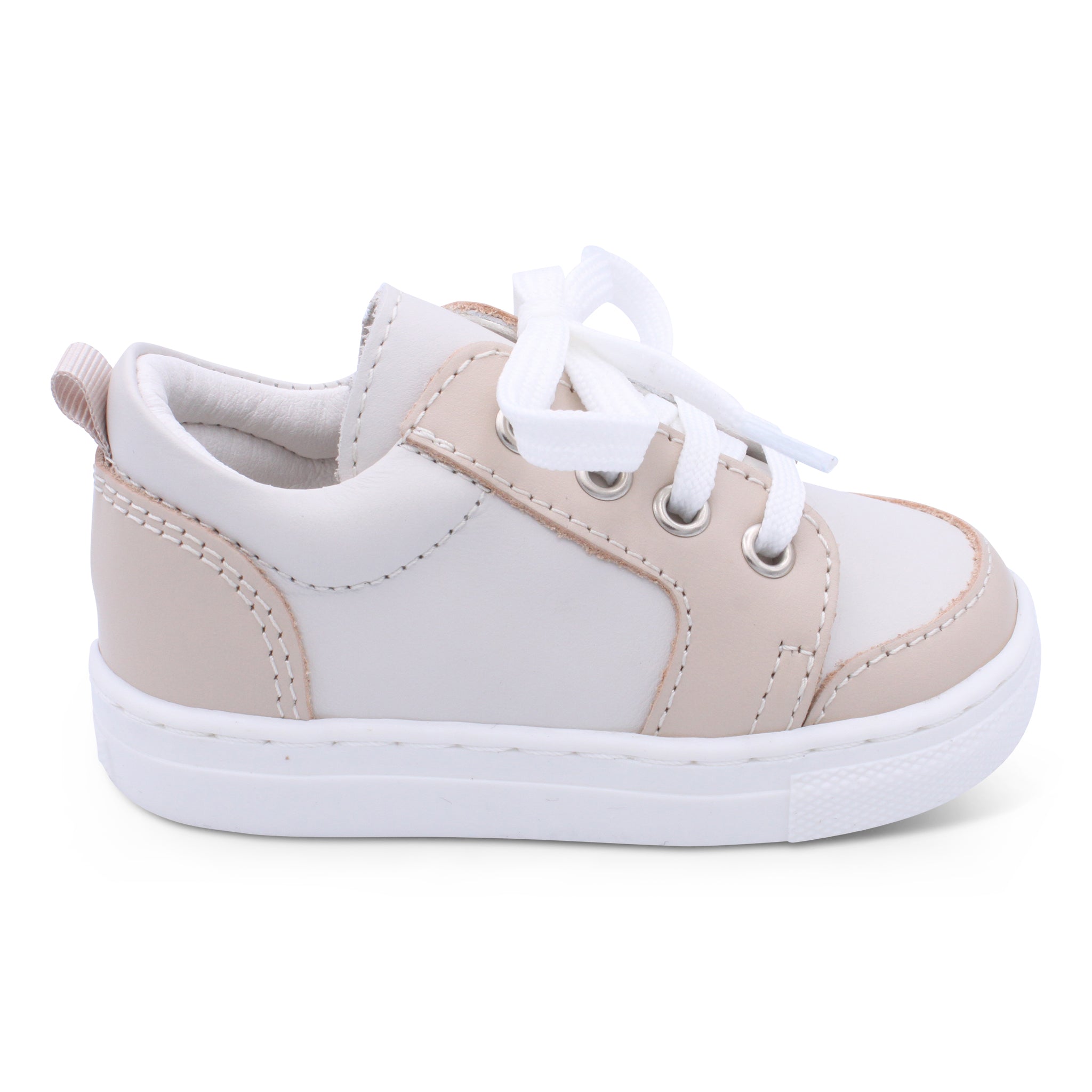 'Nico' Boys Beige Leather with Nude Trainers