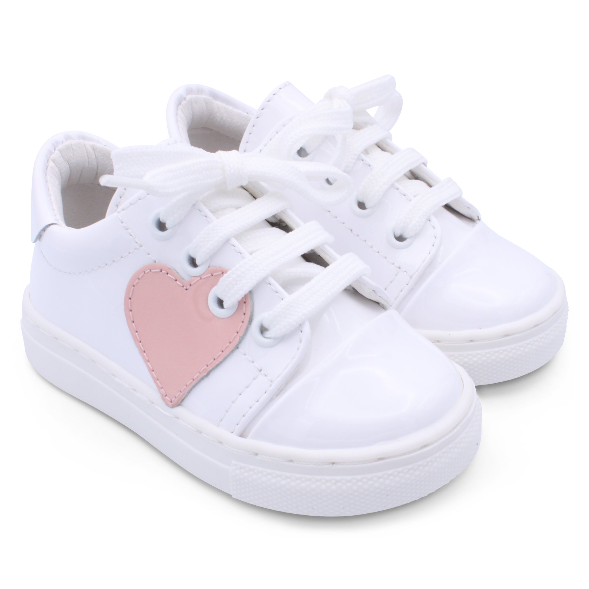 'Santina' Girls White Patent with Pink Patent Trainers
