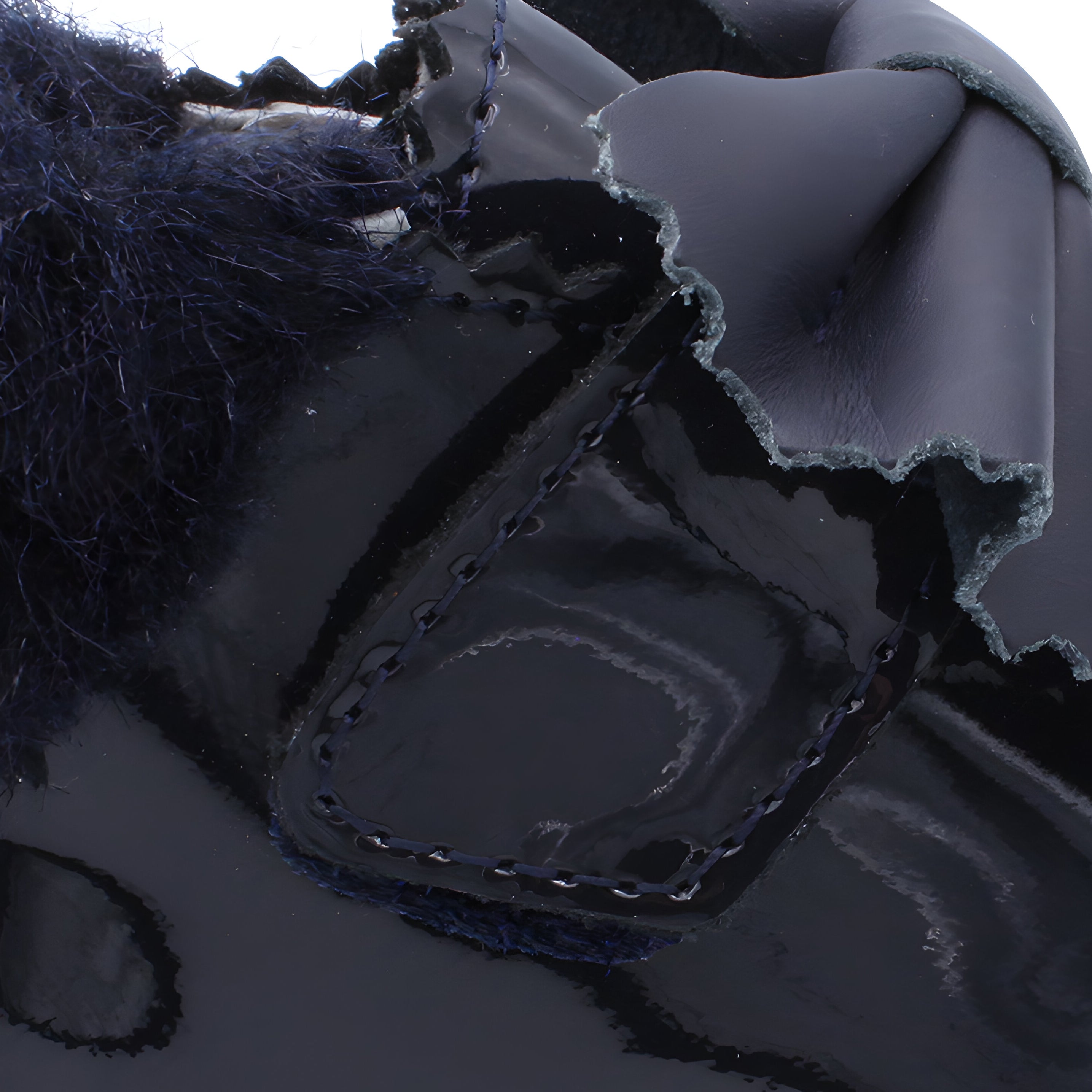 'Shania' Girls Navy Patent Fur Trim Velcro Boots