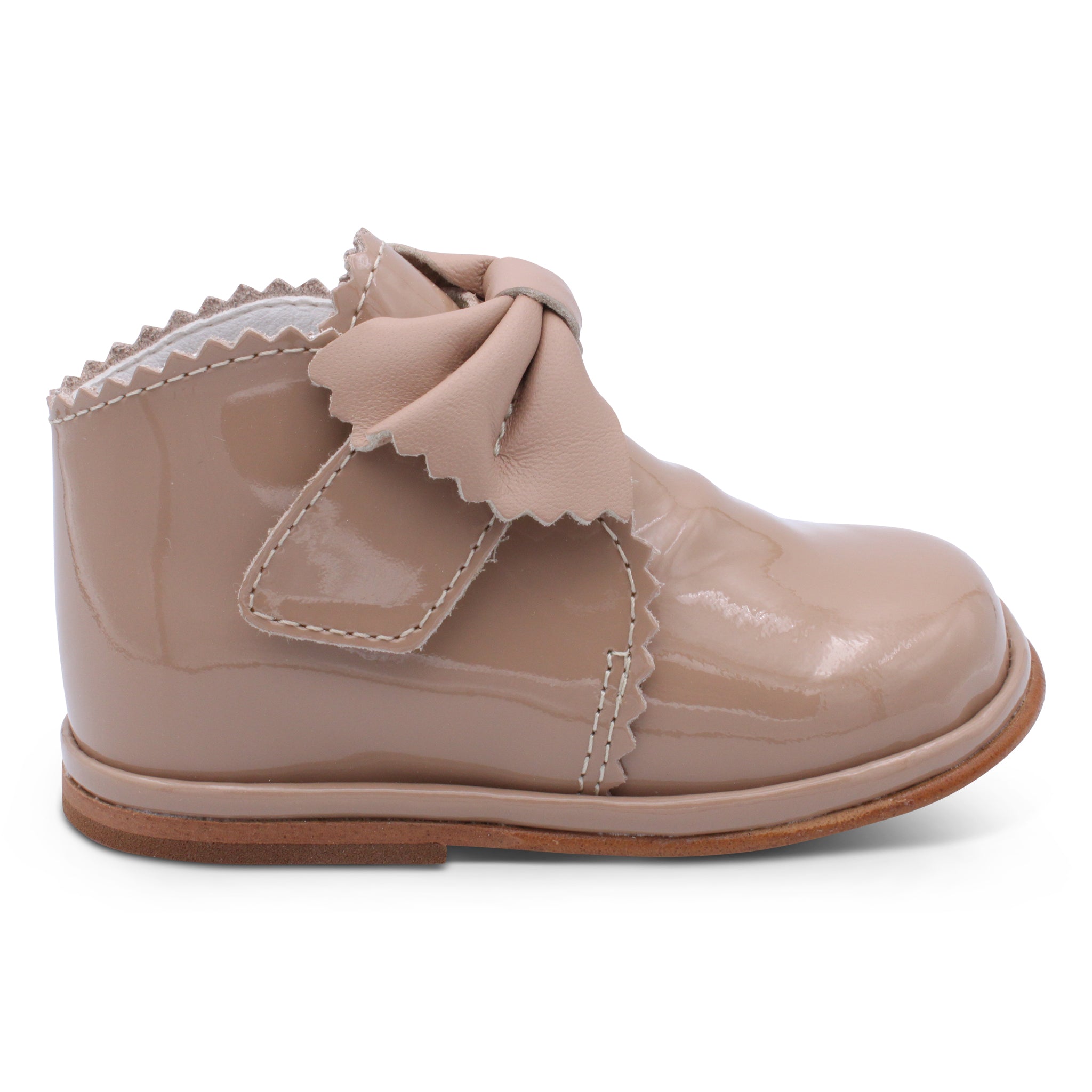 'Sharon' Girls Camel Patent Velcro Boots