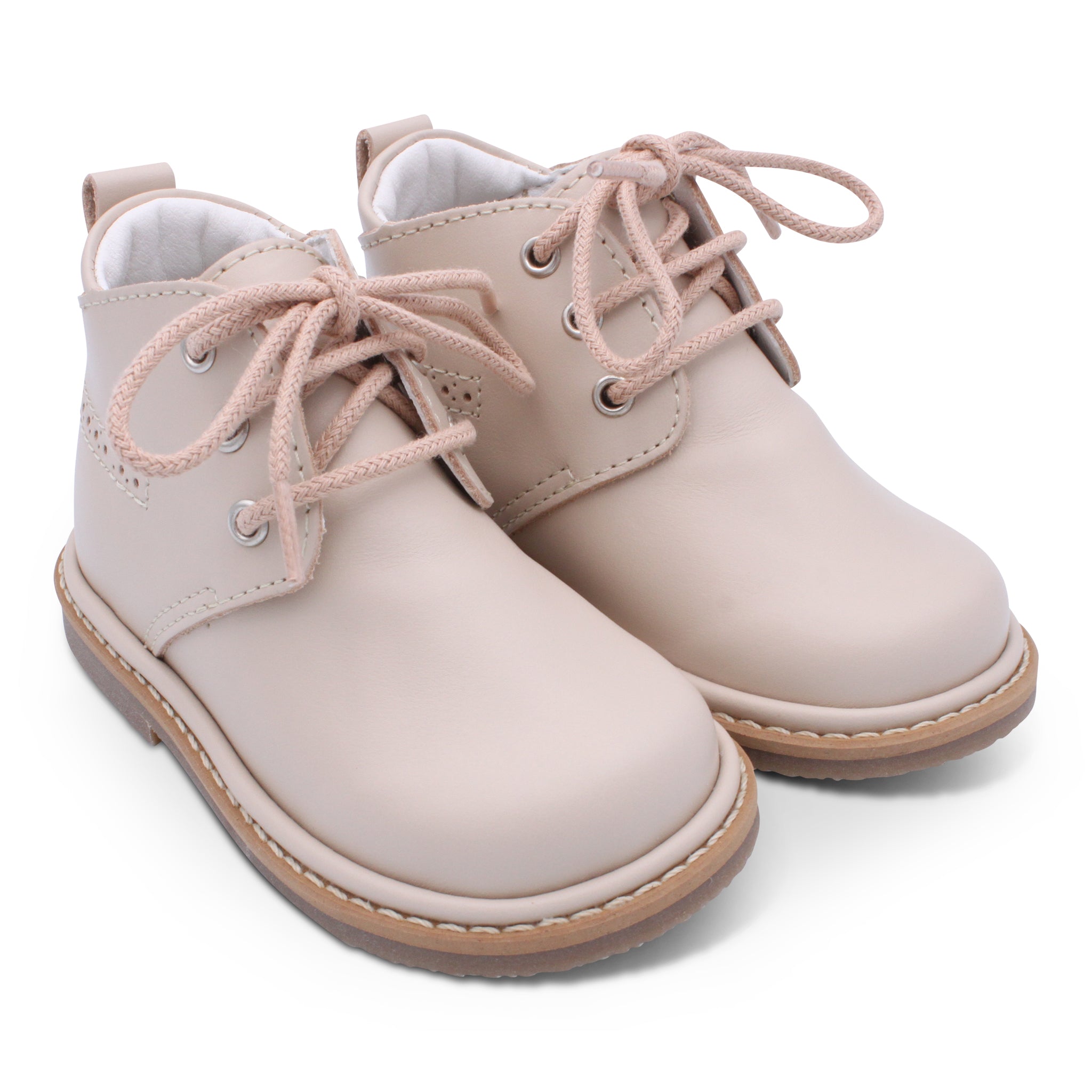 'Zachary' Boys Nude Leather Lace Boots