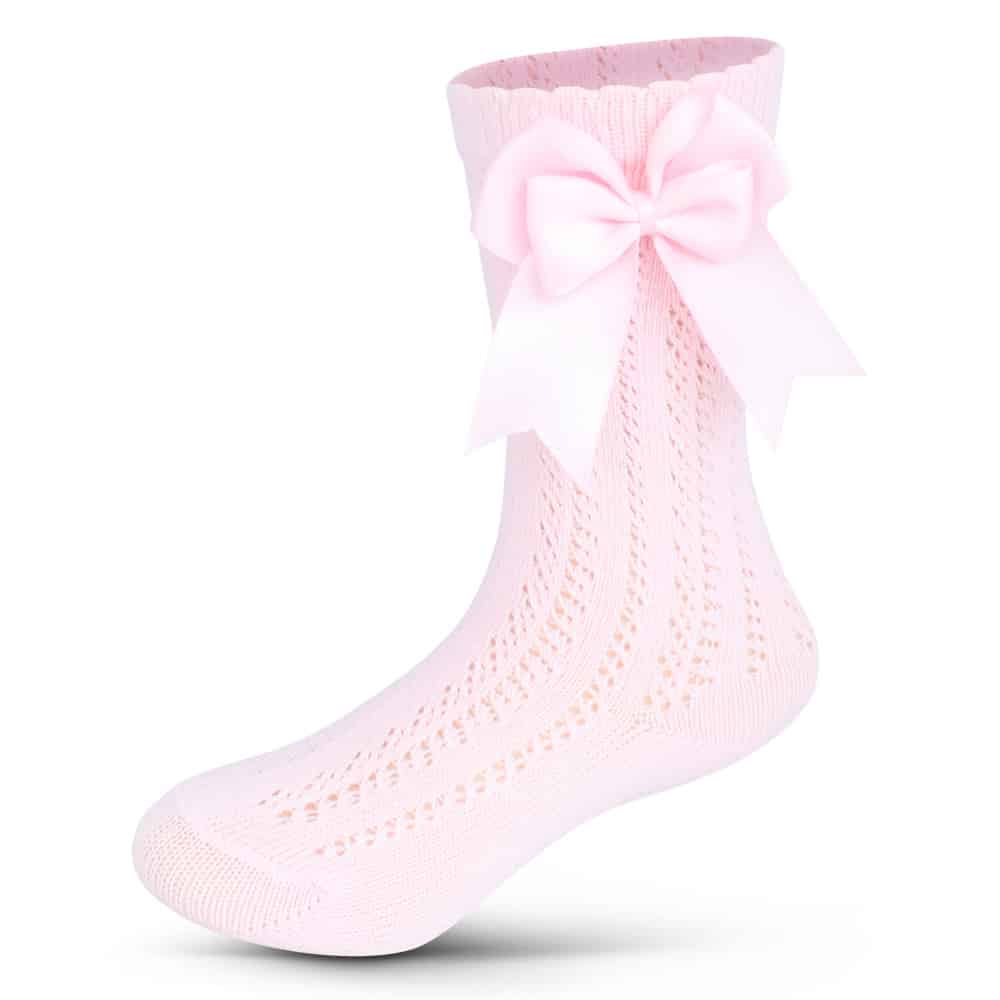 Open Work Knee High Bow Socks - Babyshoes