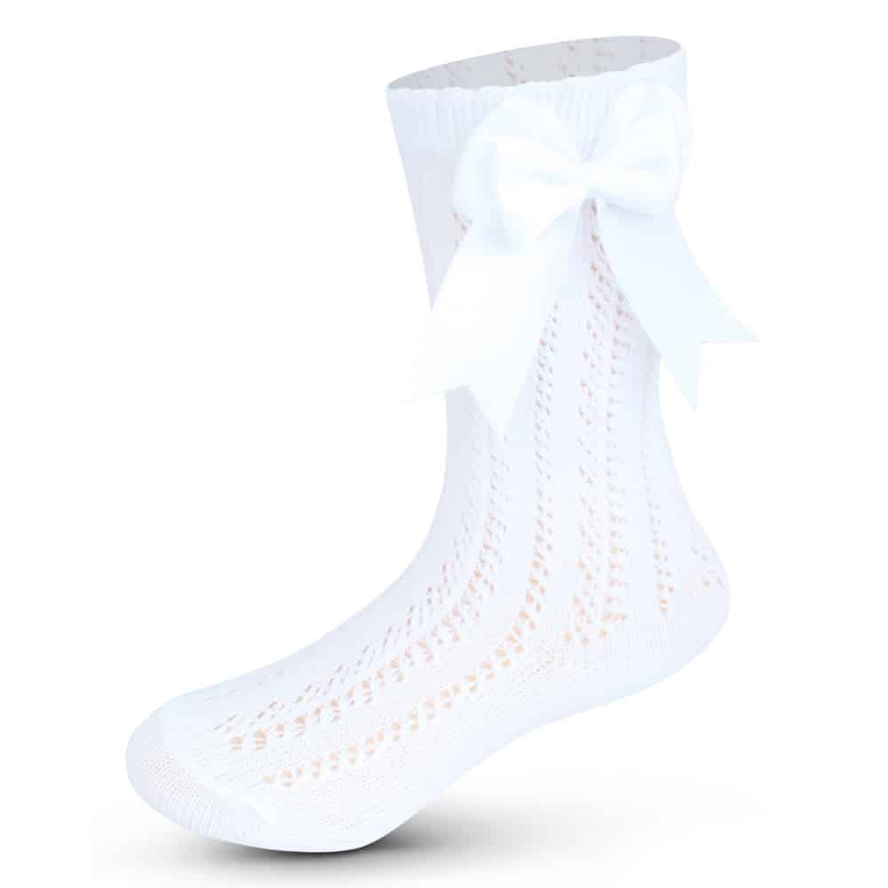 Open Work Knee High Bow Socks - Babyshoes