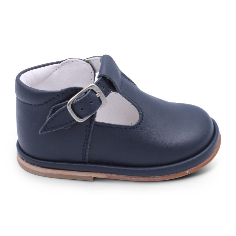 'Fernando' Boys Navy Leather T-Bar Shoes