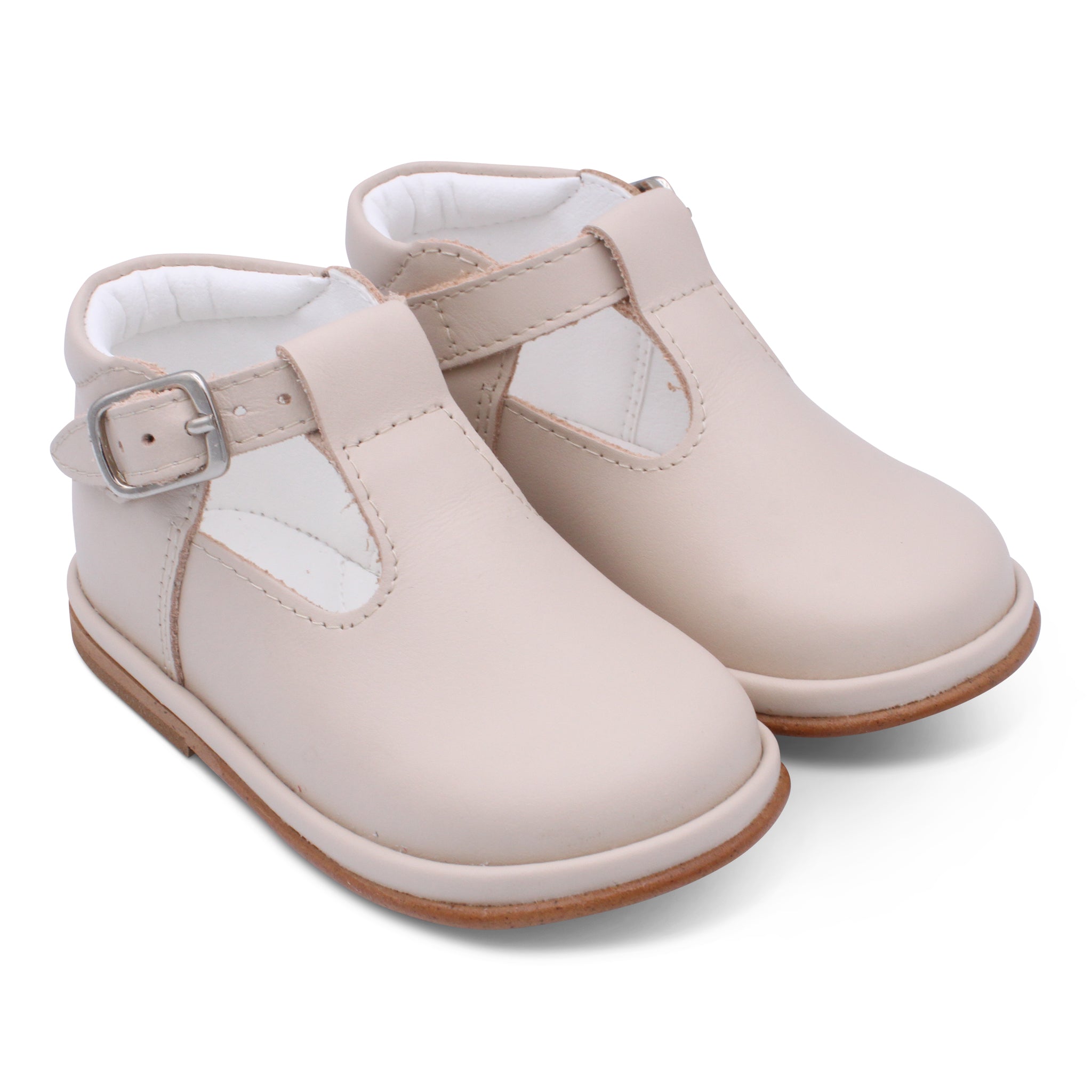 'Fernando' Boys Nude Leather T-Bar Shoes