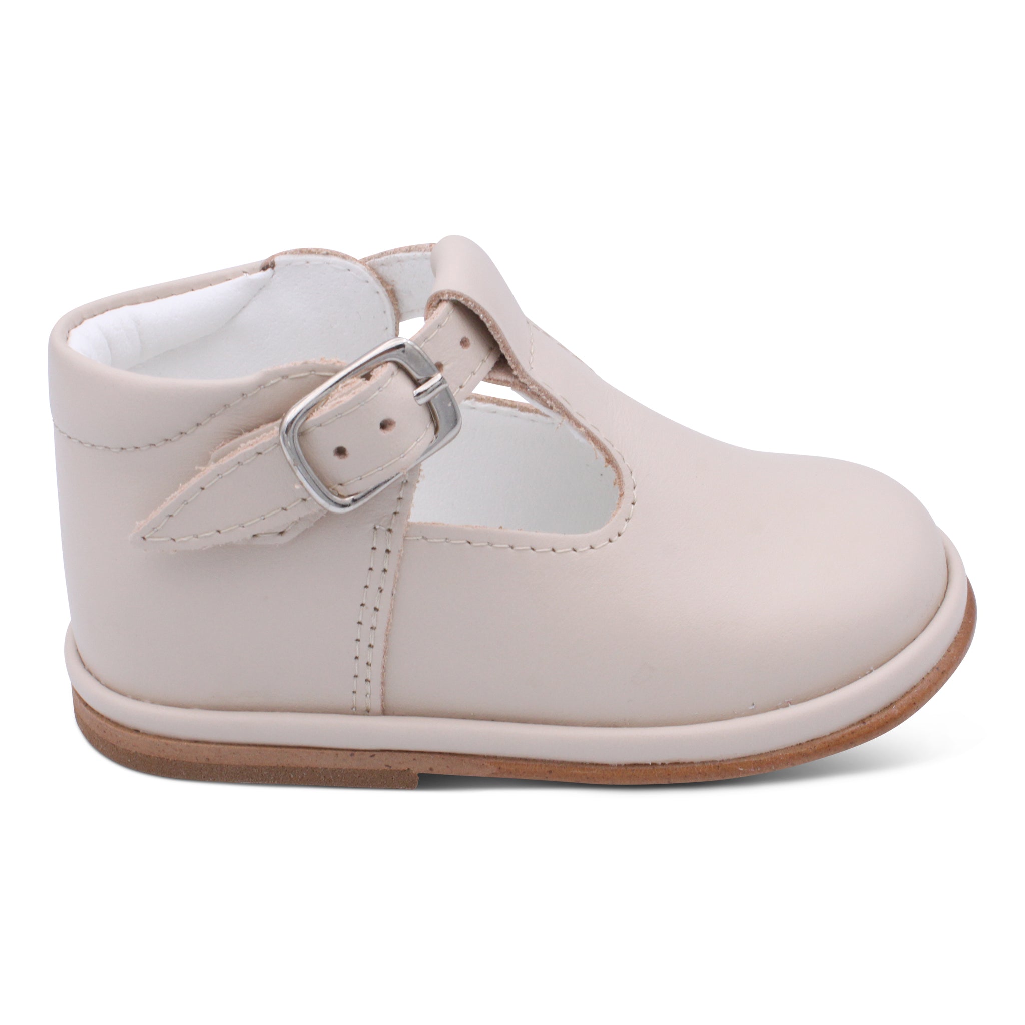 'Fernando' Boys Nude Leather T-Bar Shoes