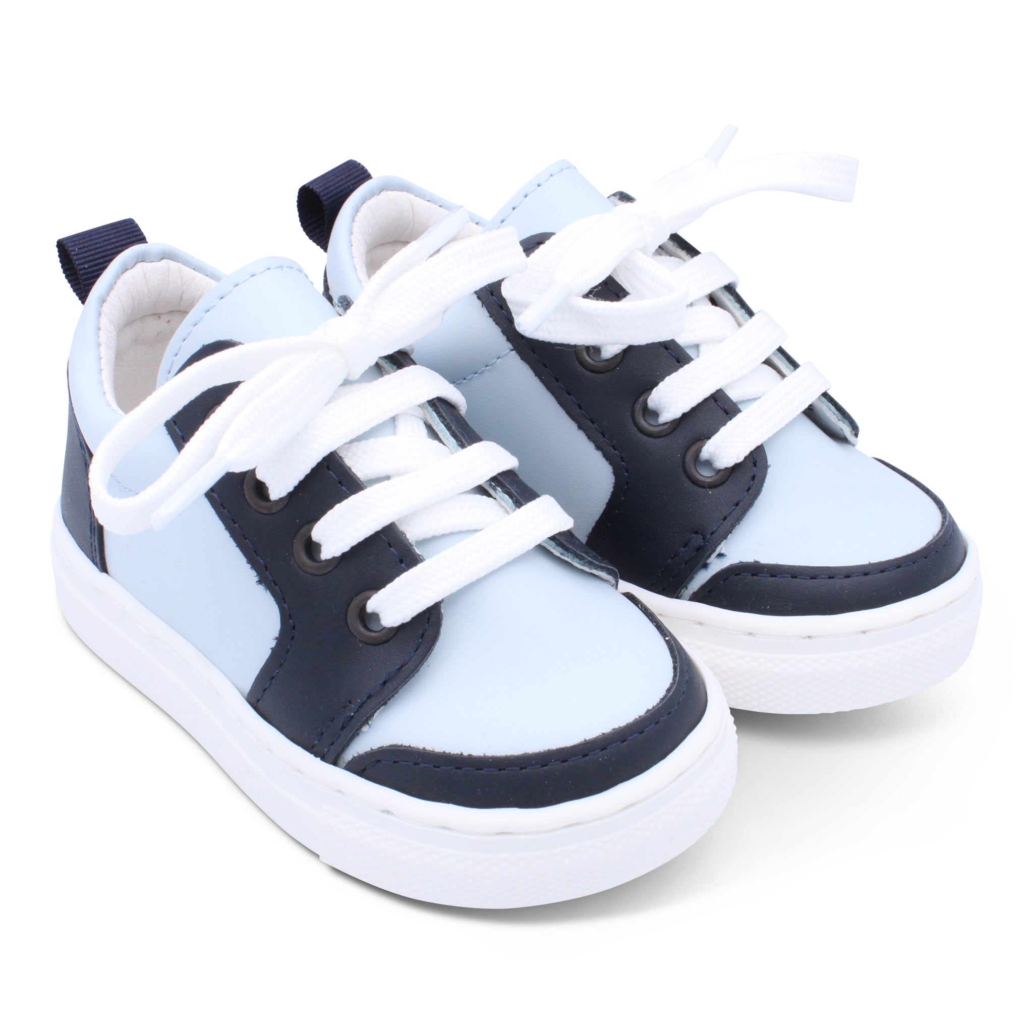 'Nico' Boys Pale Blue Leather with Navy Trainers