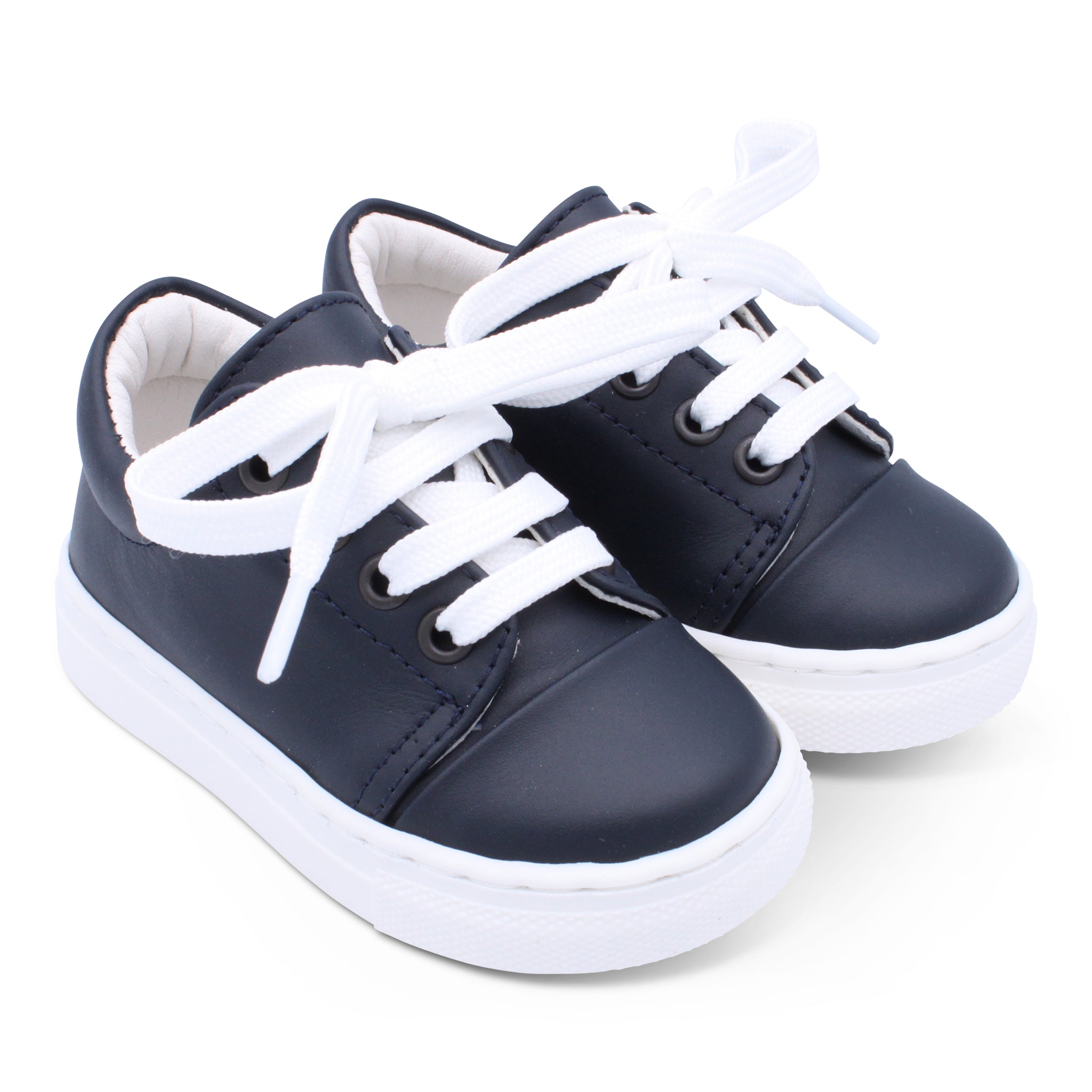 'Santiago' Boys Navy Leather Trainers