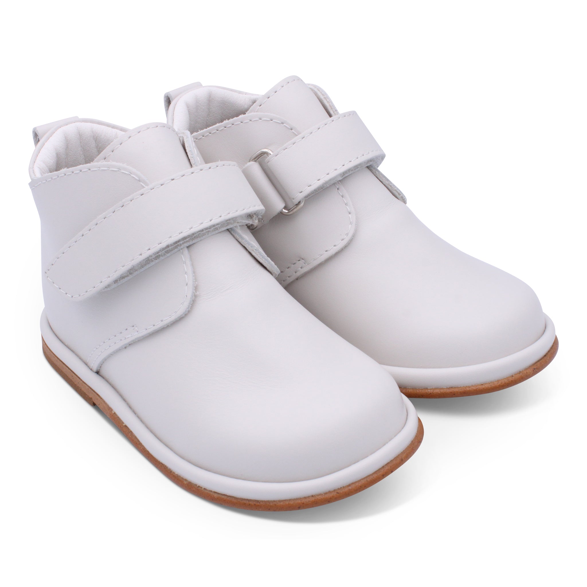 'Sergio' Boys Beige Leather Velcro Boots