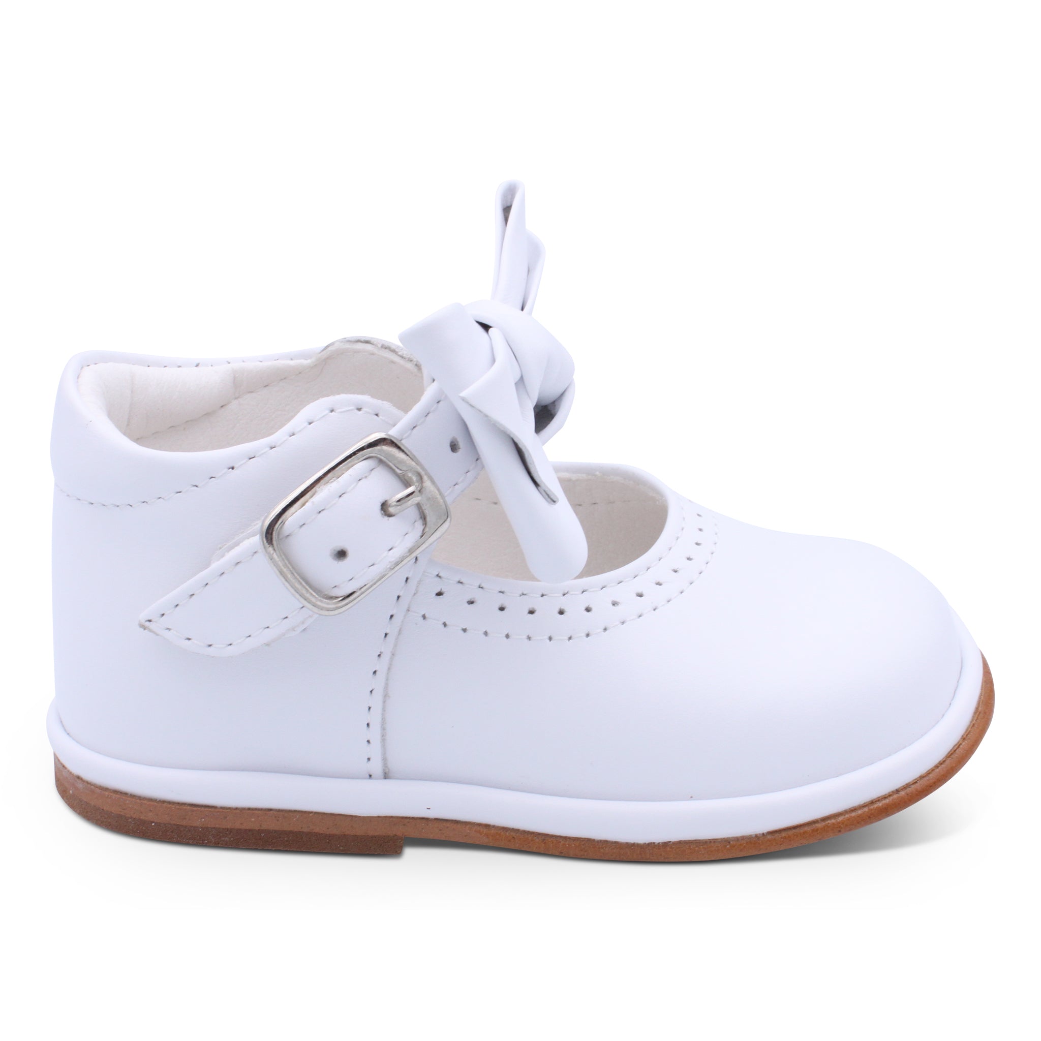 'Vitoria' Girls White Leather Bar Shoes - Main Image